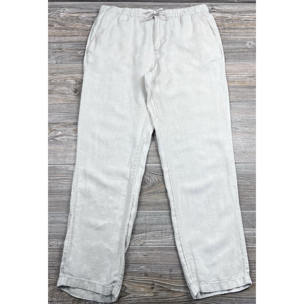 H&M‎ Linen Pants Women's L Beige Drawstring/Zip Coastal Casual Minimalist 36x30
